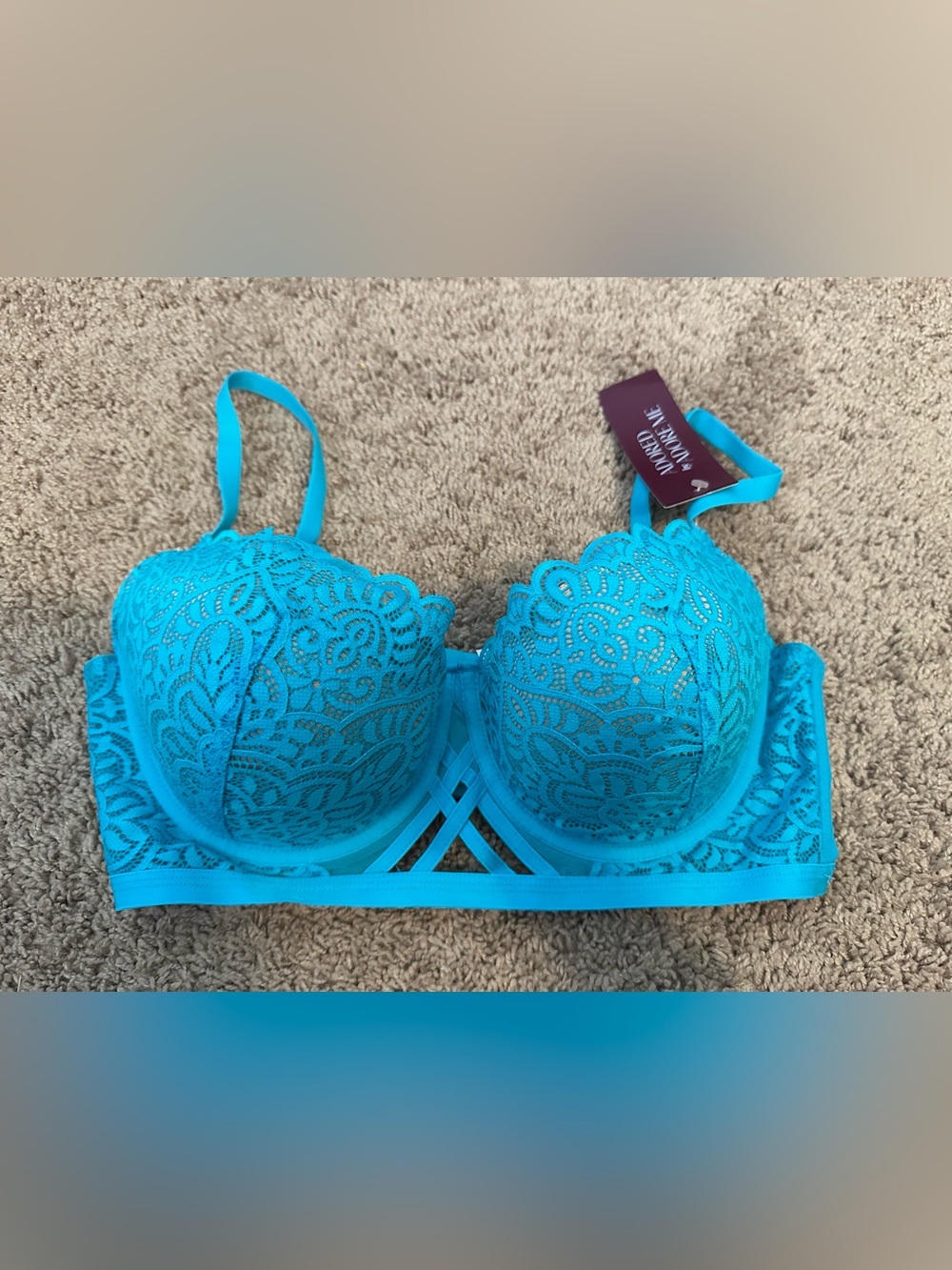 Adored by Adore Me Dakota Contour Bra Scuba Blue Lace 36DD NWT